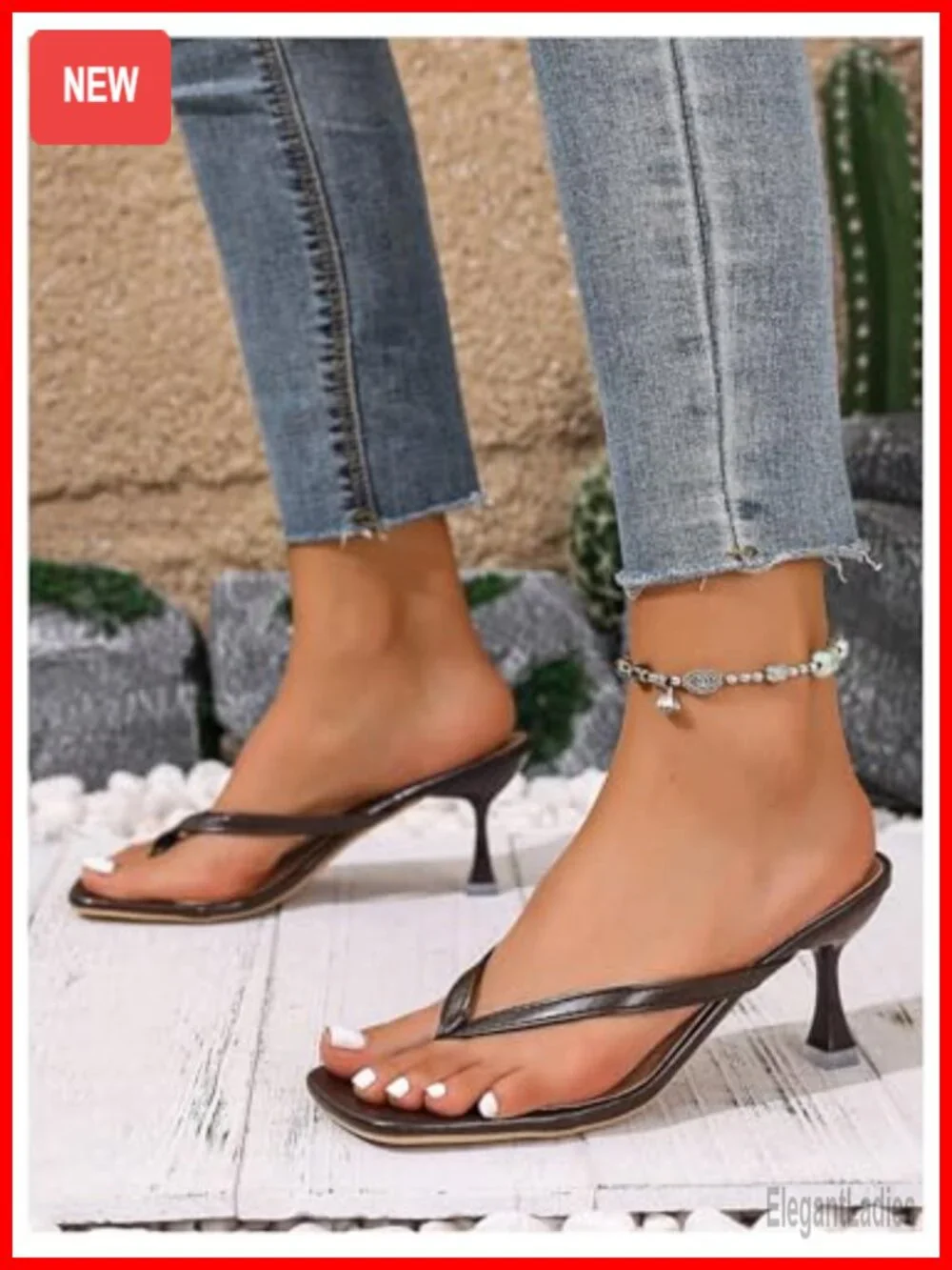 Faux Leather Kitten Heels Thong Flip Flop Sandals Slip On Shoes